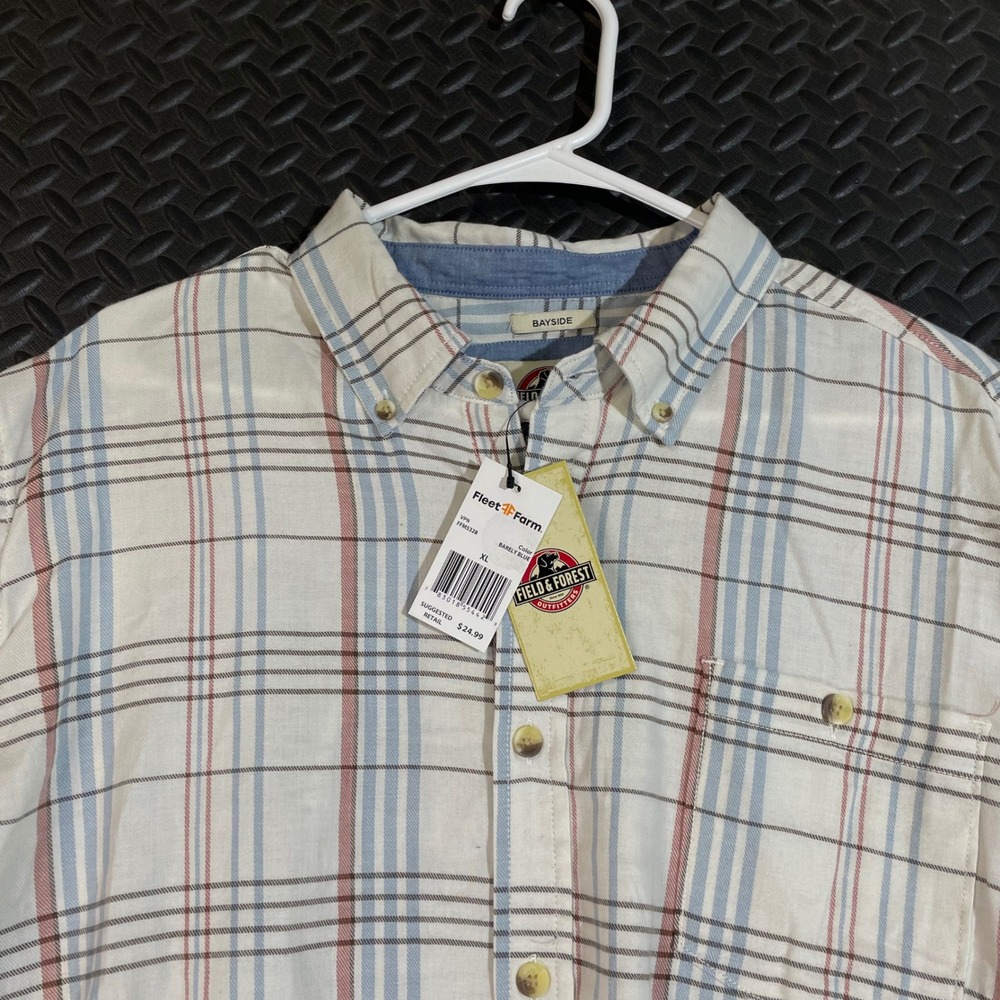 NWT Field And Forest‎ Bayside Plaid Button Up White Blue Red Shirt Men's Size XL